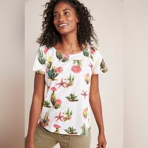 Eva Franco White Floral Cactus Print Top